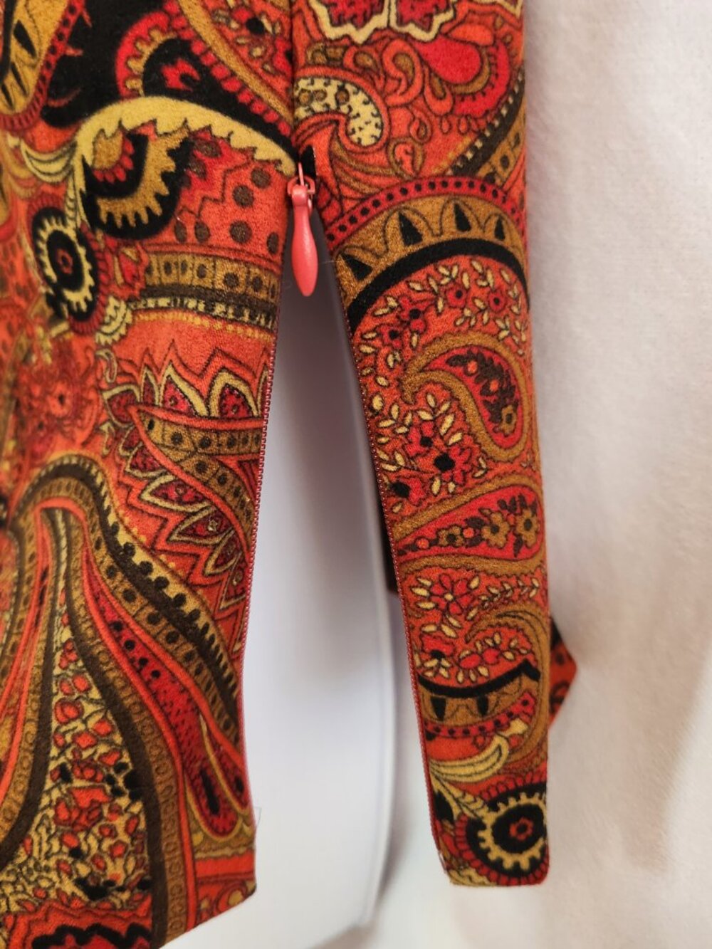 Coldwater Creek Red Orange Black Paisley Top Chinese Fabric Size 16 Side Zip - Picture 4 of 10
